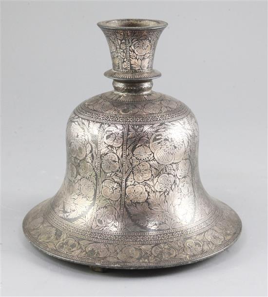 An Indian Bidri ware bell shaped huqqa base, Deccan, 19th century, height 18cm